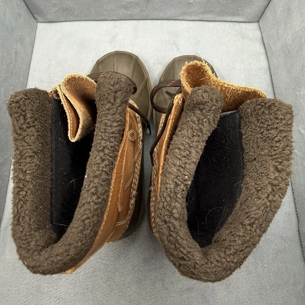 L.L.Bean Women's 9 M Tumbled Leather Lace-Up Snow Duck Boots Brown Fleece Lined